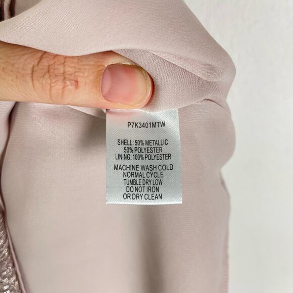 Parker | NWT Blush Pink Silver Metallic Tie Neck A-line Sleeveless Blouse - Picture 10 of 10